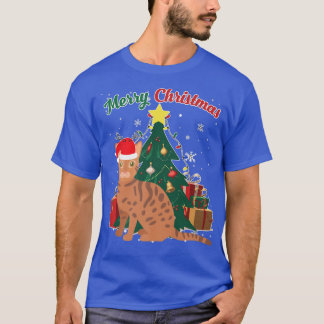 Bengal Cat Julgran Snö Flakes Julafton T Shirt