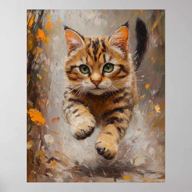Bengal Cat Leaping Through Autumn Whispers Poster (Framsidan)