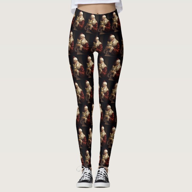 Bengal Cat med Jultomten julhelg Leggings (Framsida)