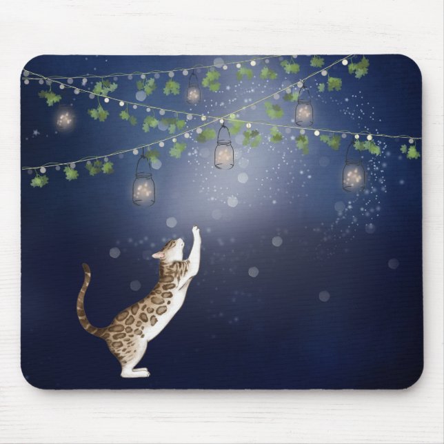 Bengal Cat och Fireflies och Lanternor Musmatta (Framsidan)