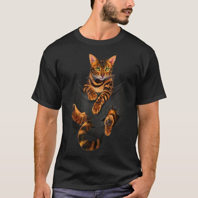 Bengal Cat Pocket Ripper Pocket Bengal Älskare T Shirt (Framsida)