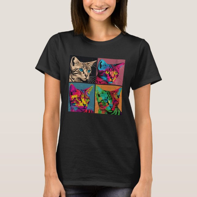 Bengal Cat Pop Illustration Colorful Animal Women  T Shirt (Framsida)