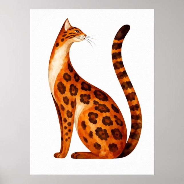 Bengal Cat Profile Watercolor Poster (Framsidan)