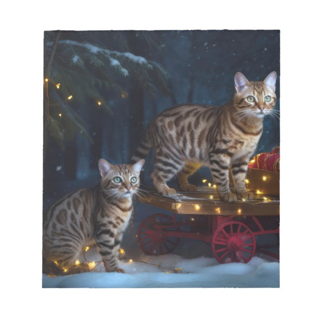 Bengal Cat Snowy Sleigh Ride Juldekretet Anteckningsblock (Framsida)