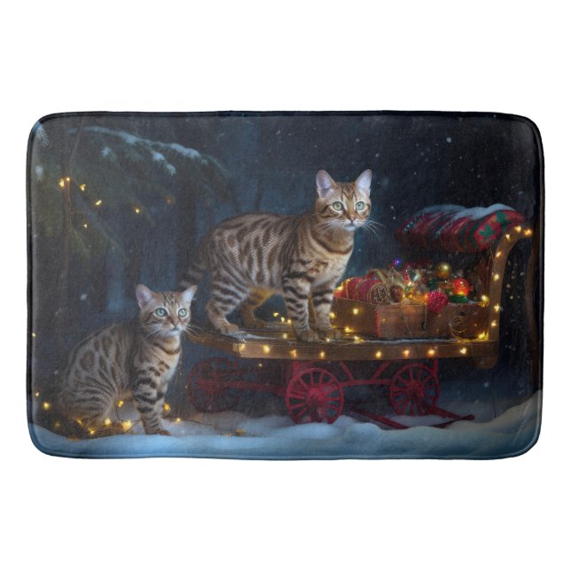 Bengal Cat Snowy Sleigh Ride Juldekretet Badrumsmatta (Framsidan)