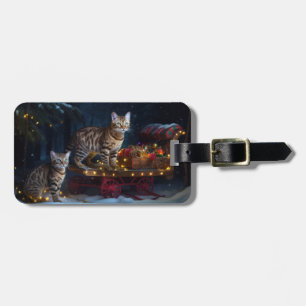 Bengal Cat Snowy Sleigh Ride Juldekretet Bagagebricka