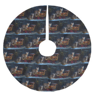 Bengal Cat Snowy Sleigh Ride Juldekretet Julgransmatta Borstad Polyester