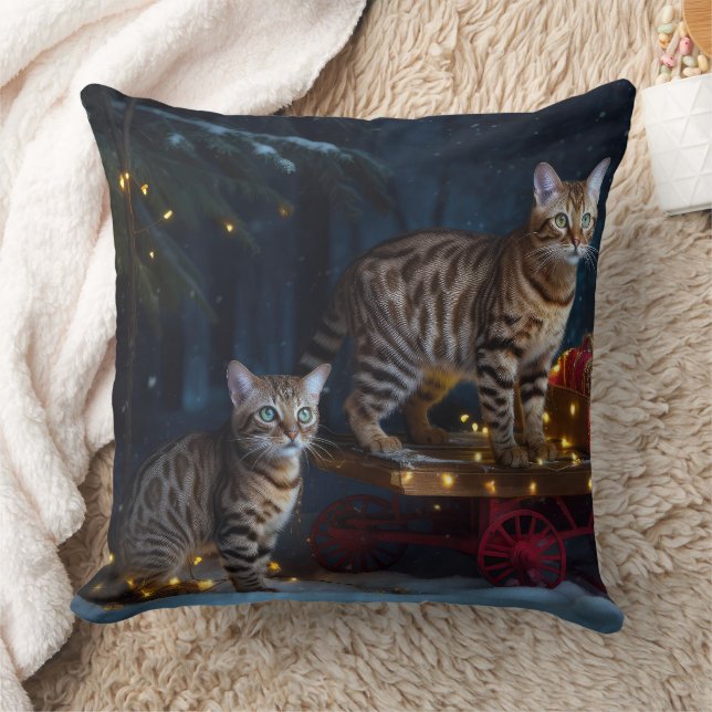 Bengal Cat Snowy Sleigh Ride Juldekretet Kudde (Filt)