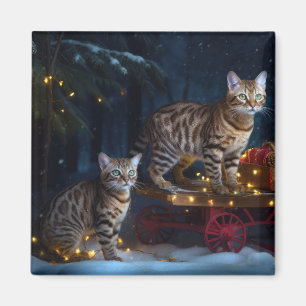 Bengal Cat Snowy Sleigh Ride Juldekretet Magnet