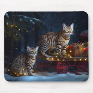 Bengal Cat Snowy Sleigh Ride Juldekretet Musmatta