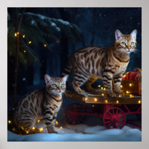 Bengal Cat Snowy Sleigh Ride Juldekretet Poster
