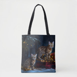 Bengal Cat Snowy Sleigh Ride Juldekretet Tygkasse