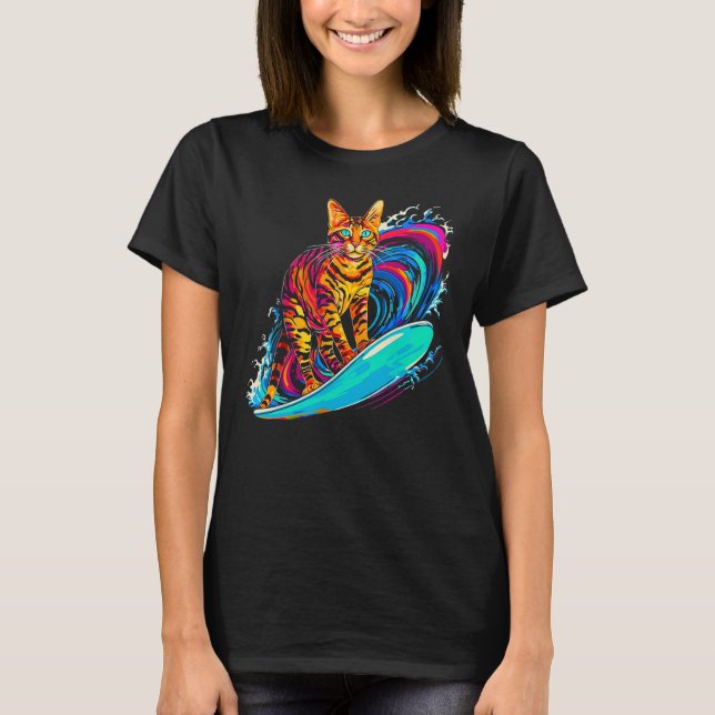 Bengal Cat Surfer T Shirt (Framsida)