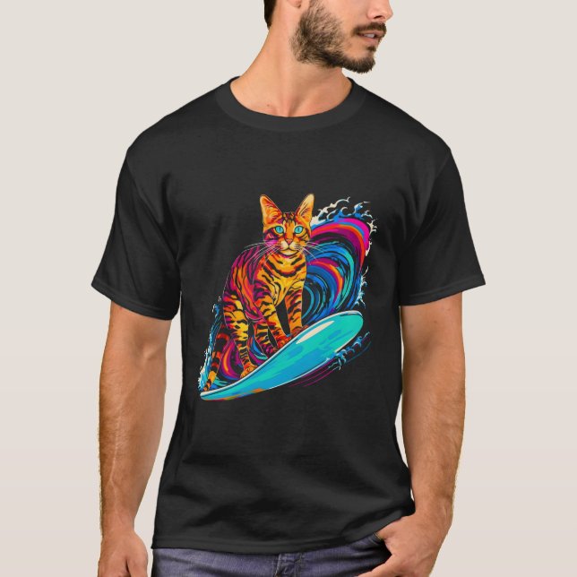 Bengal Cat Surfer T Shirt (Framsida)