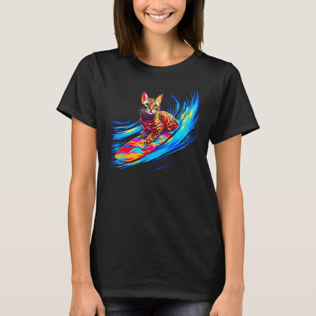 Bengal Cat Surfing T Shirt (Framsida)