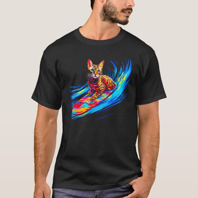 Bengal Cat Surfing T Shirt (Framsida)