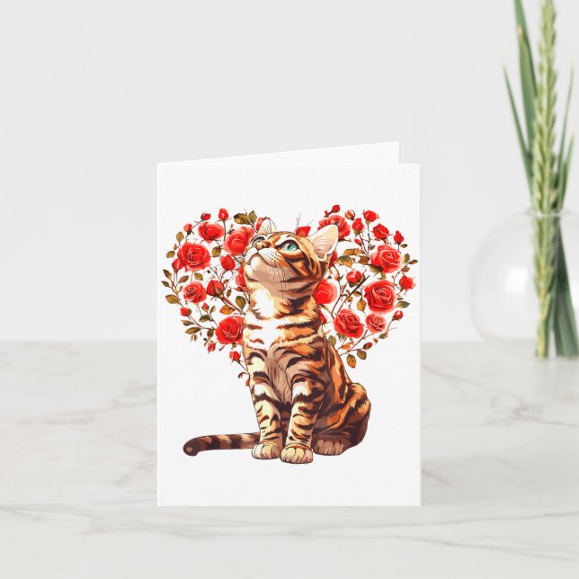 Bengal Cat Valentines Day Floral Heart Design For  Kort (Framsida)