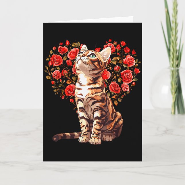 Bengal Cat Valentines Day Floral Heart Design For  Kort (Framsida)