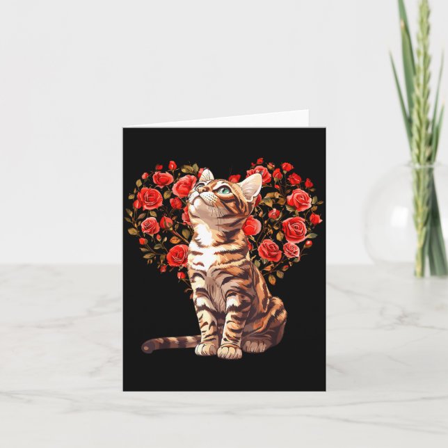 Bengal Cat Valentines Day Floral Heart Design For  Kort (Framsida)
