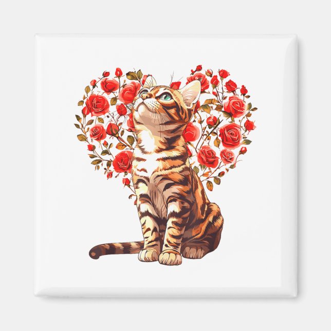 Bengal Cat Valentines Day Floral Heart Design For  Magnet (Framsidan)