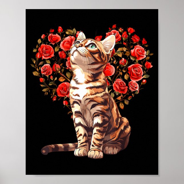 Bengal Cat Valentines Day Floral Heart Design For  Poster (Framsidan)