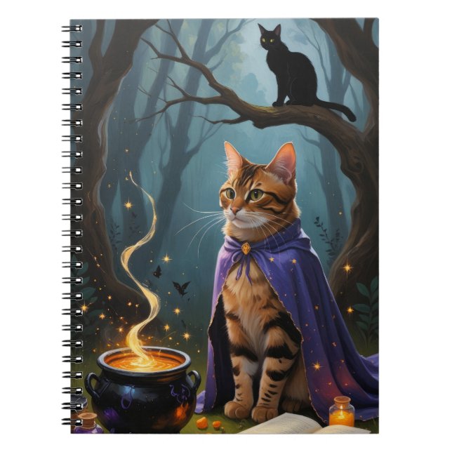 Bengal Cat Whimsical Halloween-målning Anteckningsbok (Framsidan)