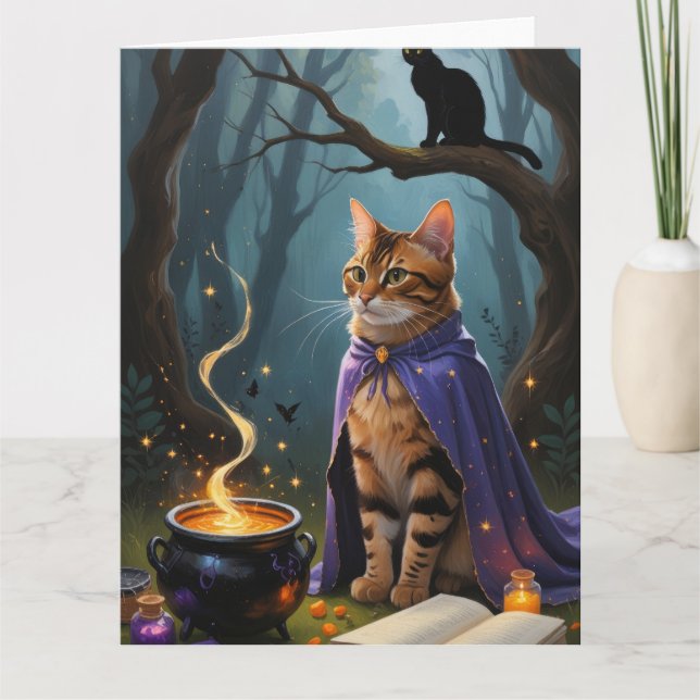 Bengal Cat Whimsical Halloween-målning Kort (Framsida)