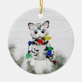 Bengal Cat White Grått Ornament