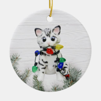 Bengal Cat White Grått Ornament