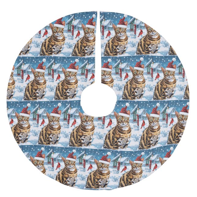 Bengal Cat Winter Wonderland jul Joy Julgransmatta Borstad Polyester (Framsidan)