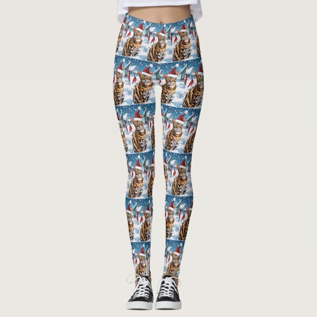 Bengal Cat Winter Wonderland jul Joy Leggings (Framsida)