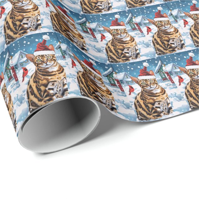 Bengal Cat Winter Wonderland jul Joy Presentpapper (Rullad Hörn)
