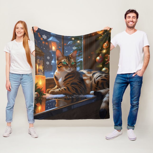 Bengal Cat With Christmas Lights Holiday Fleecefilt (På plats)