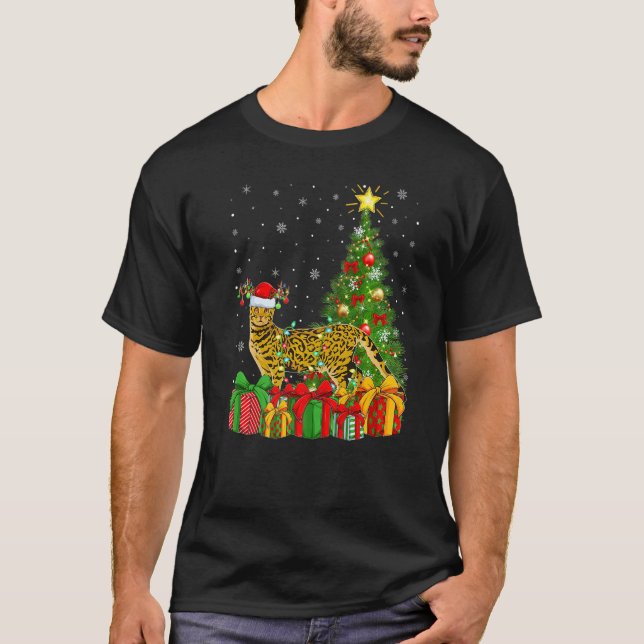Bengal Cat  Xmas Lights Santa Bengal Cat Christmas T Shirt (Framsida)