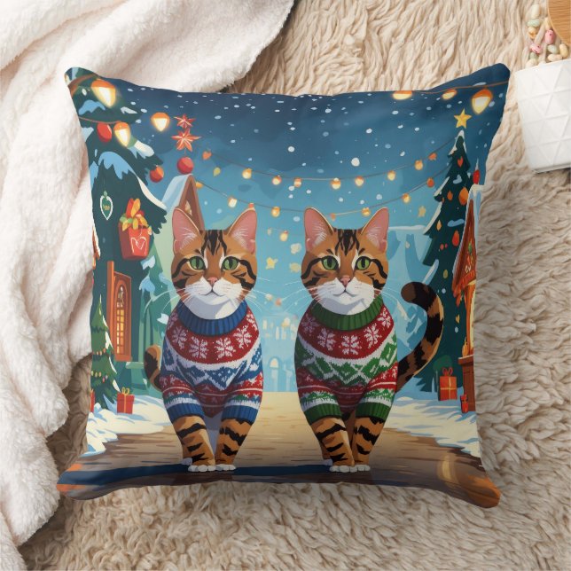 Bengal Cats Christmas Snow Holiday Kudde (Filt)