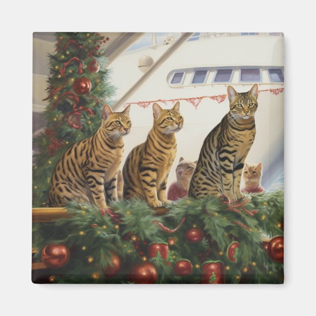 Bengal Cats-jul-kryssning: Pawsome Helgdag Magnet (Framsidan)