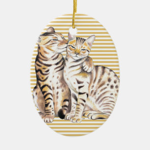 Bengal Cats Ochre Rand Julgransprydnad Keramik