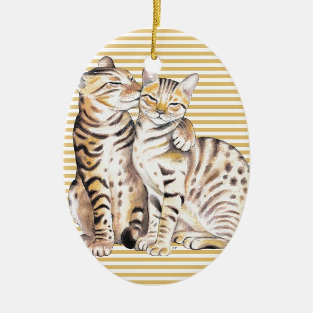 Bengal Cats Ochre Rand Julgransprydnad Keramik (Framsidan)