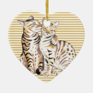 Bengal Cats Ochre Rand Julgransprydnad Keramik