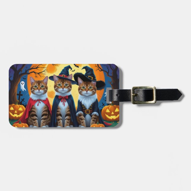 Bengal Cats Pumpkin Halloween Funny Bagagebricka (Horisontell Framsida)