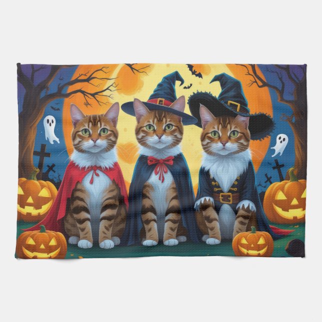 Bengal Cats Pumpkin Halloween Funny Kökshandduk (Horisontell)