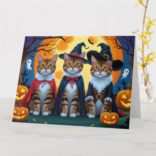Bengal Cats Pumpkin Halloween Funny Kort (Gul blomma)