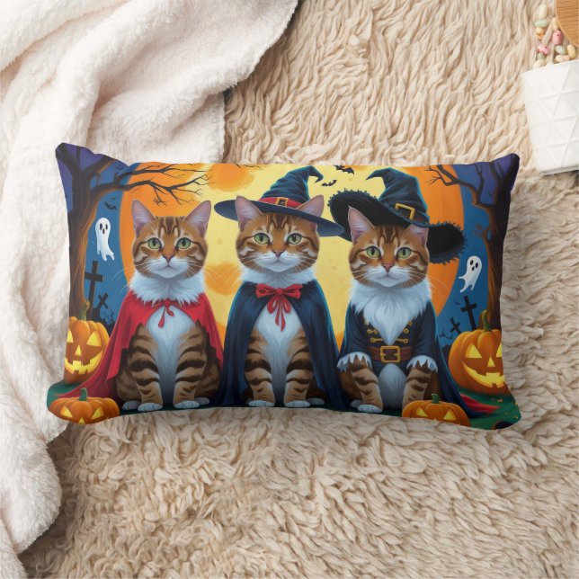 Bengal Cats Pumpkin Halloween Funny Lumbarkudde (Filt)