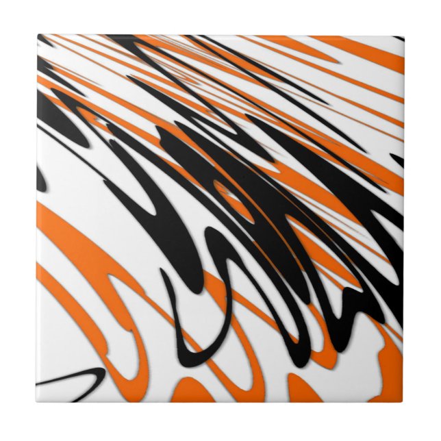 Bengal Färg Squiggly Orange och Black Linjer Kakelplatta (Framsidan)