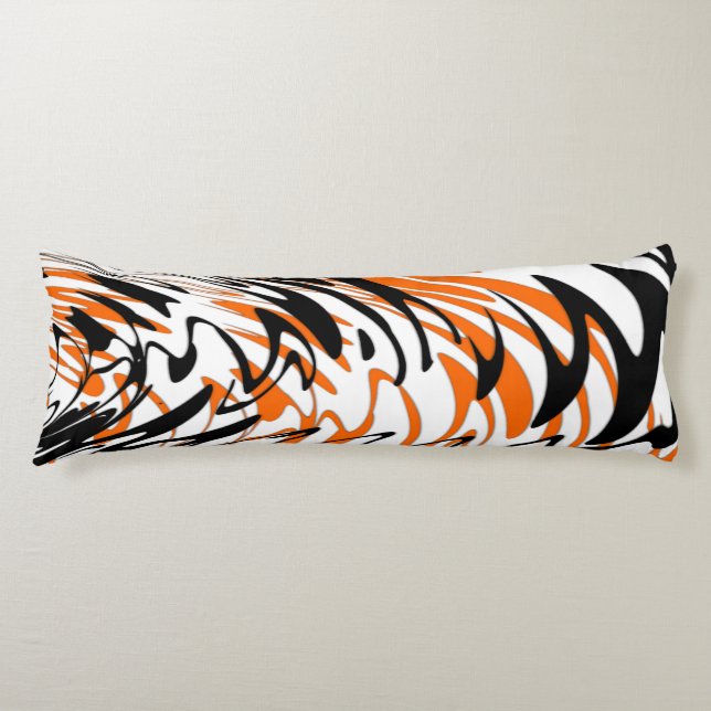 Bengal Färg Squiggly Orange och Black Linjer Kroppskudde (Framsidan)