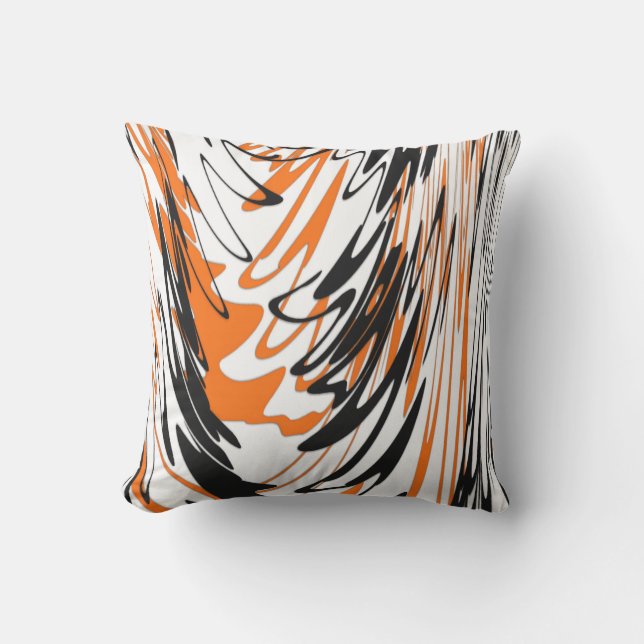 Bengal Färg Squiggly Orange och Black Linjer Kudde (Framsida)