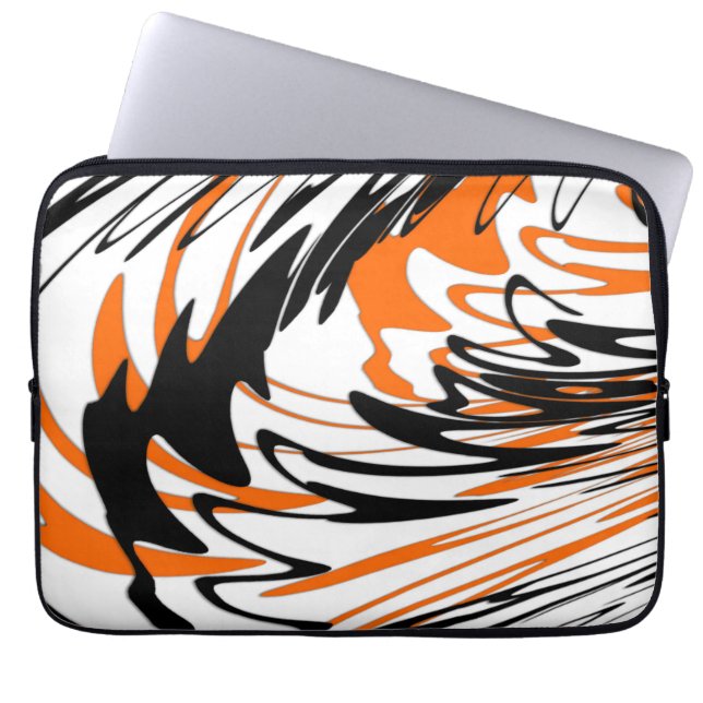 Bengal Färg Squiggly Orange och Black Linjer Laptop Fodral (Framsidan)