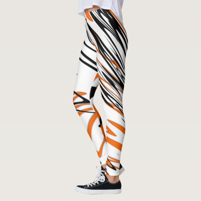 Bengal Färg Squiggly Orange och Black Linjer Leggings (Vänster)