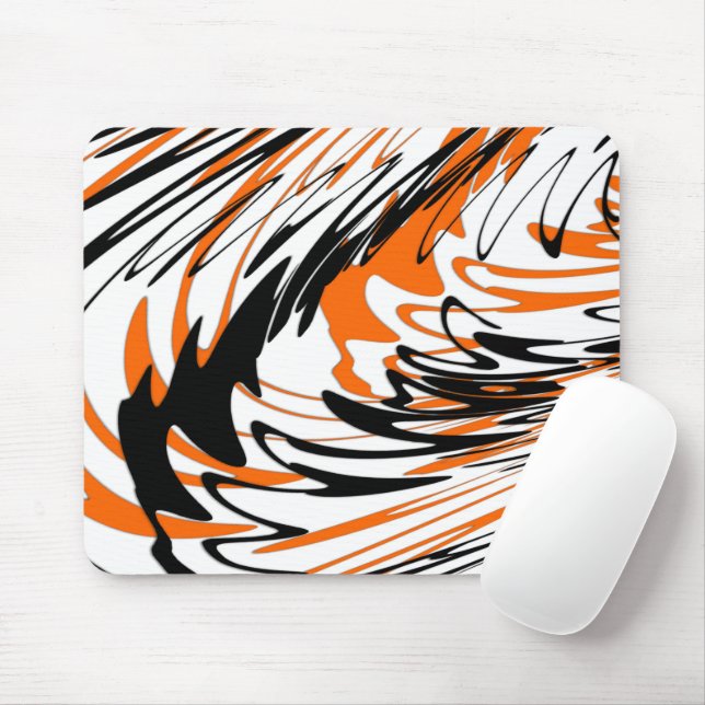 Bengal Färg Squiggly Orange och Black Linjer Musmatta (Med mus)