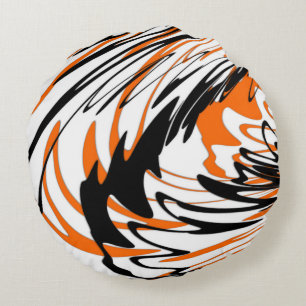 Bengal Färg Squiggly Orange och Black Linjer Rund Kudde